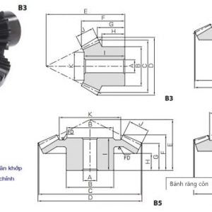 bánh răng côn thẳng tỉ số truyền 1:4